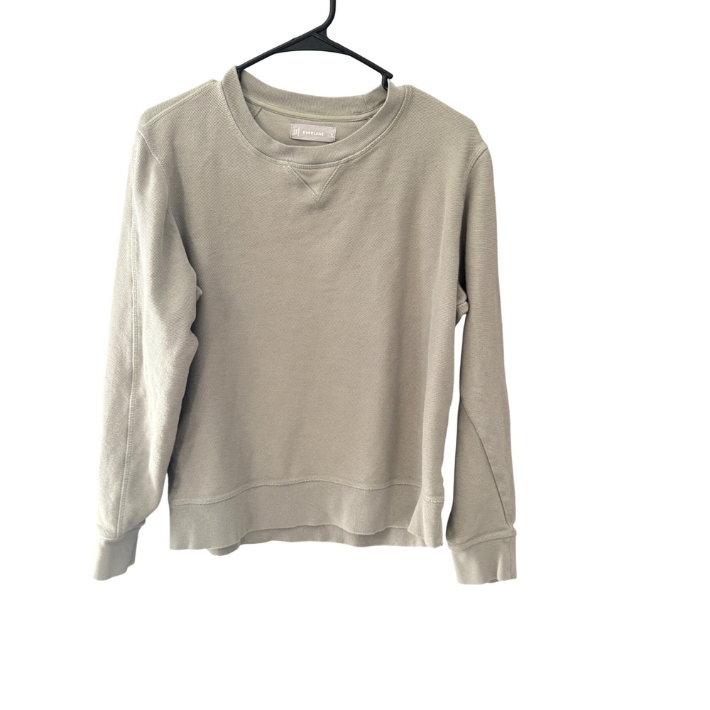 Everlane Women Sage Green Ribbed Cotton Crewneck Sweatshirt Size M Casual
